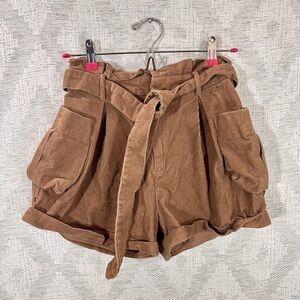 Forever 21 brown corduroy high waisted paperbag waist shorts size S